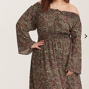 Torrid women plus size 1X olive floral off shoulde